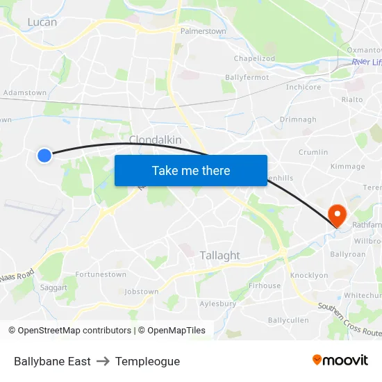 Ballybane East to Templeogue map
