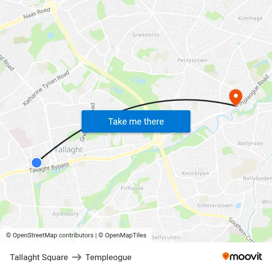 Tallaght Square to Templeogue map