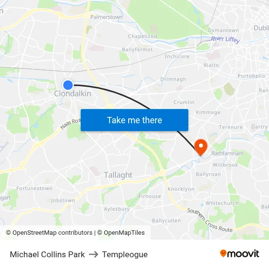 Michael Collins Park to Templeogue map