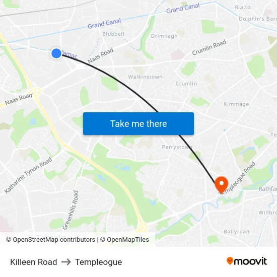 Killeen Road to Templeogue map