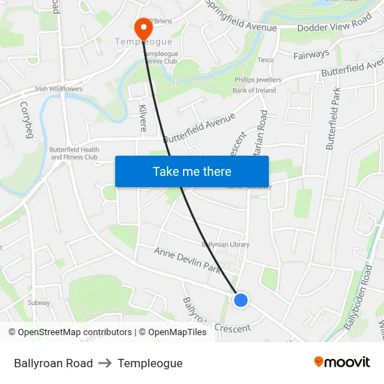 Ballyroan Road to Templeogue map