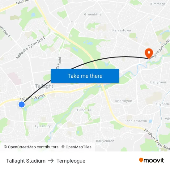 Tallaght Stadium to Templeogue map