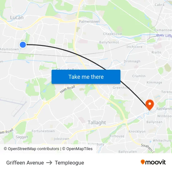 Griffeen Avenue to Templeogue map