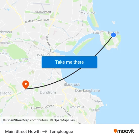 Main Street Howth to Templeogue map