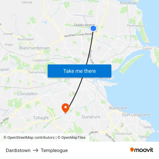 Dardistown to Templeogue map