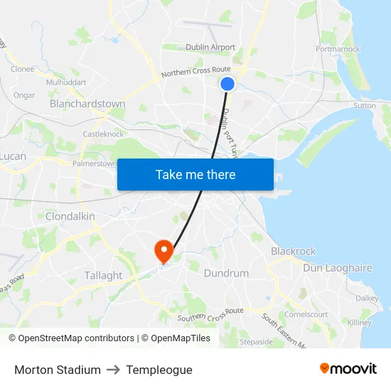 Morton Stadium to Templeogue map