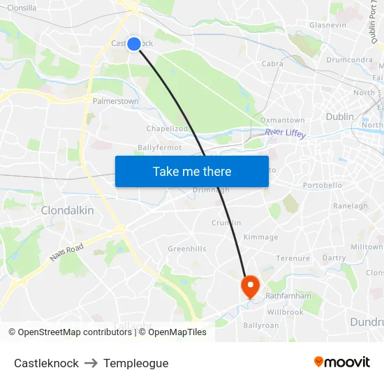 Castleknock to Templeogue map