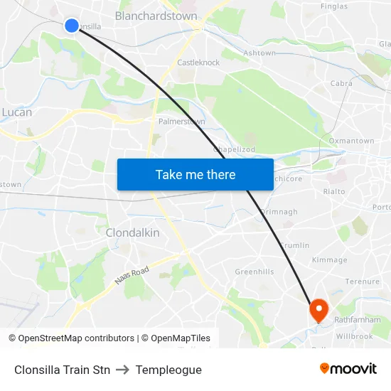 Clonsilla Train Stn to Templeogue map