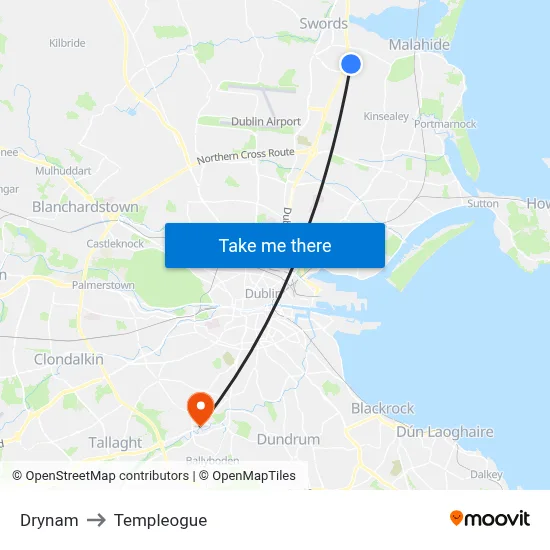 Drynam to Templeogue map
