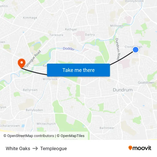 White Oaks to Templeogue map