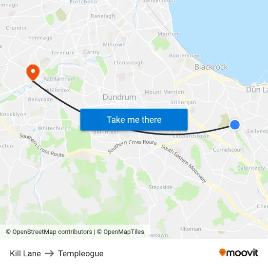 Kill Lane to Templeogue map
