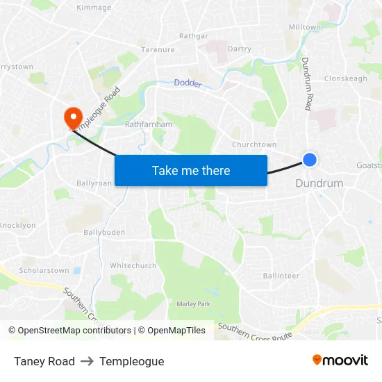 Taney Road to Templeogue map