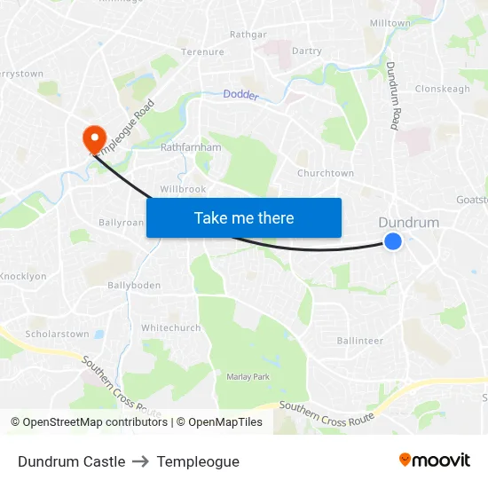Dundrum Castle to Templeogue map