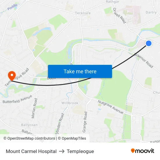 Mount Carmel Hospital to Templeogue map