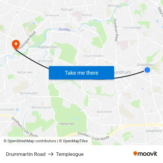 Drummartin Road to Templeogue map