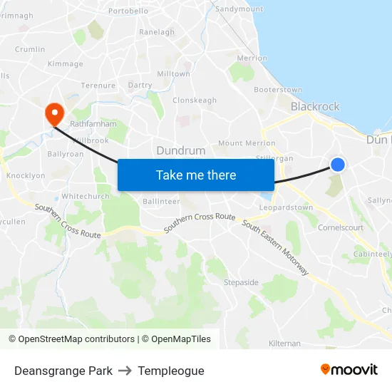 Deansgrange Park to Templeogue map