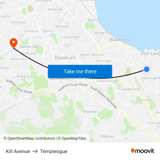 Kill Avenue to Templeogue map