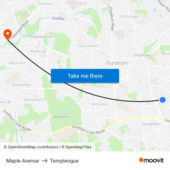 Maple Avenue to Templeogue map