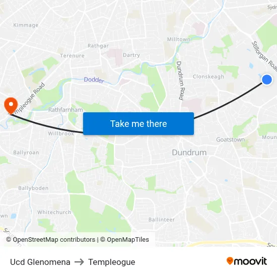 Ucd Glenomena to Templeogue map