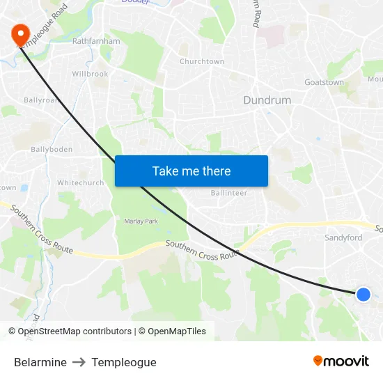 Belarmine to Templeogue map