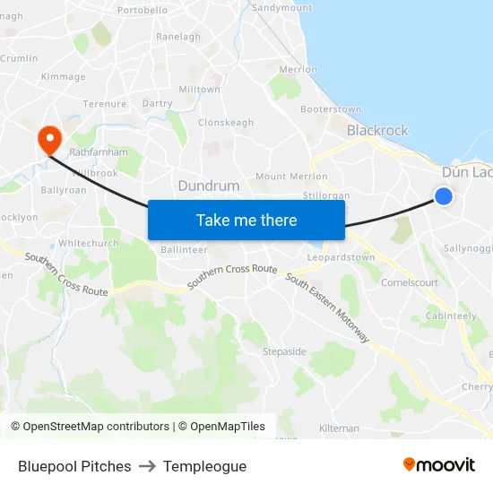 Bluepool Pitches to Templeogue map