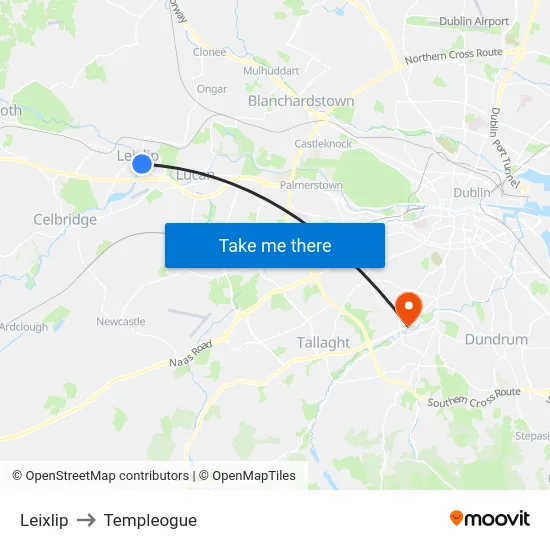 Leixlip to Templeogue map