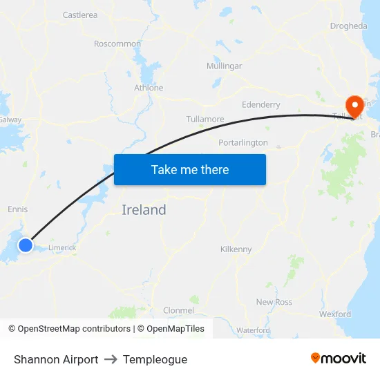 Shannon Airport to Templeogue map