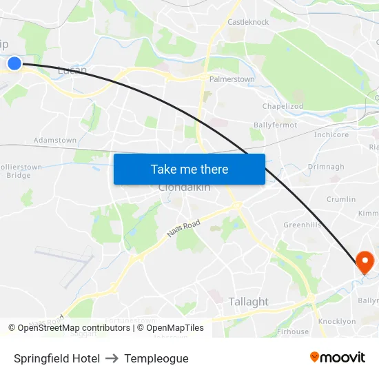 Springfield Hotel to Templeogue map