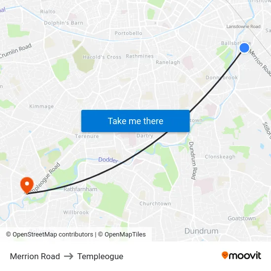 Merrion Road to Templeogue map