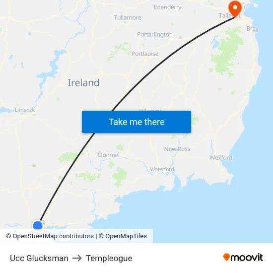 Ucc Glucksman to Templeogue map