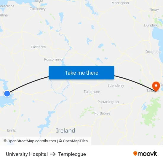 University Hospital to Templeogue map