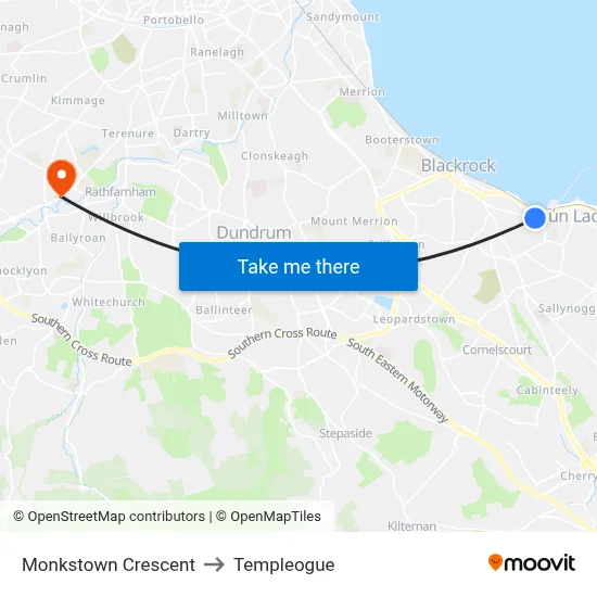 Monkstown Crescent to Templeogue map