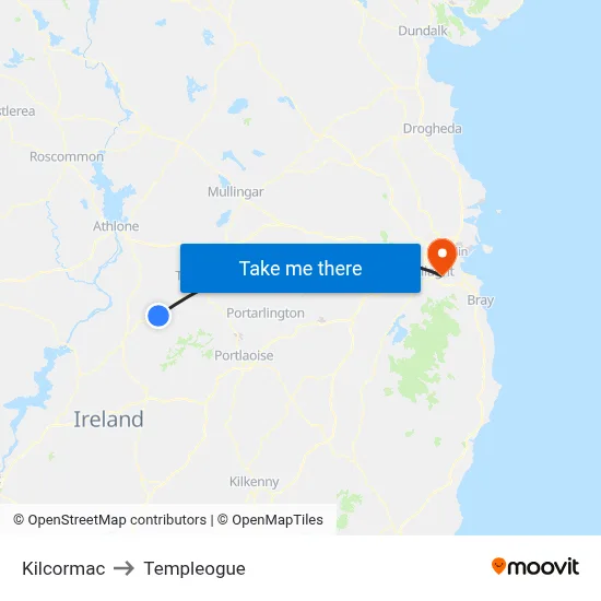 Kilcormac to Templeogue map