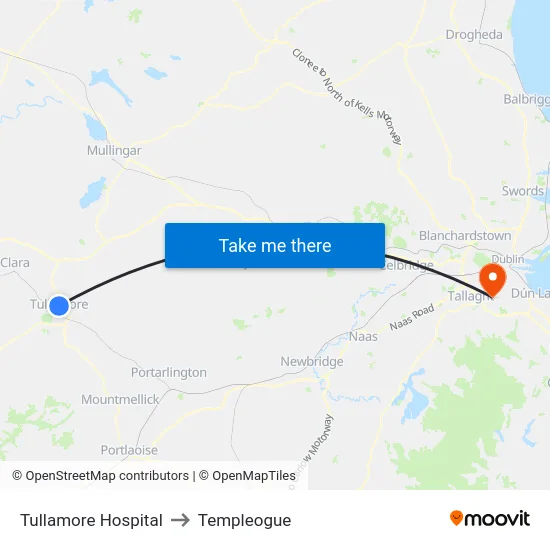 Tullamore Hospital to Templeogue map