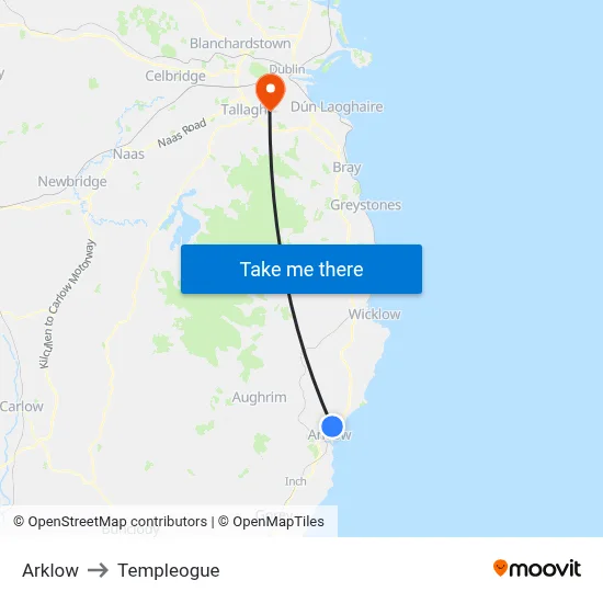 Arklow to Templeogue map