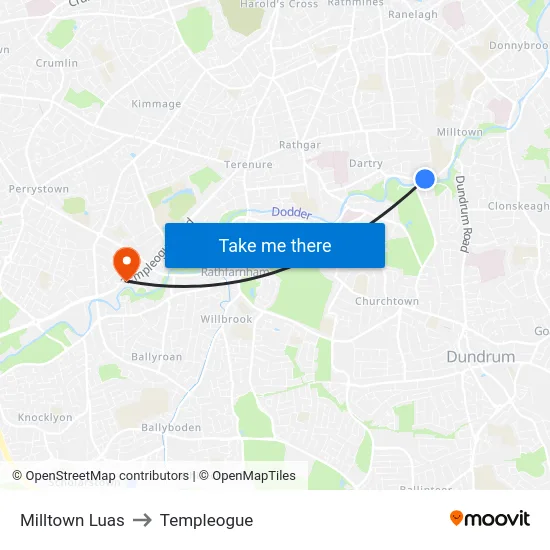 Milltown Luas to Templeogue map