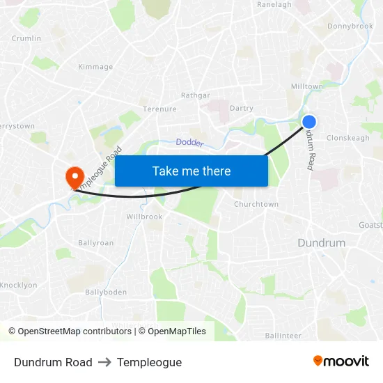 Dundrum Road to Templeogue map