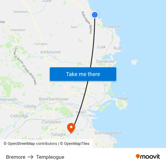 Bremore to Templeogue map