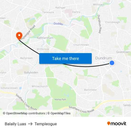 Balally Luas to Templeogue map