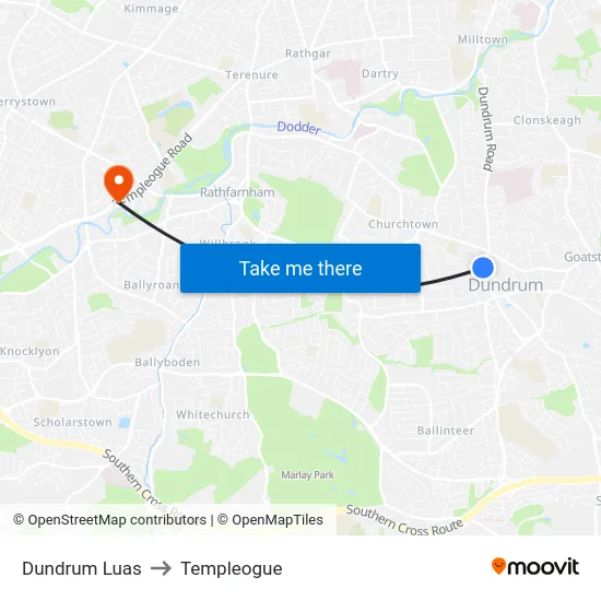 Dundrum Luas to Templeogue map