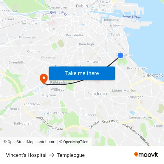 Vincent's Hospital to Templeogue map