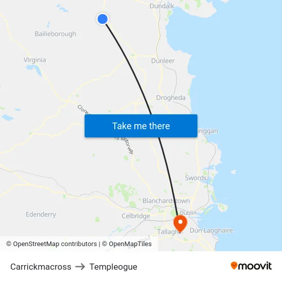 Carrickmacross to Templeogue map