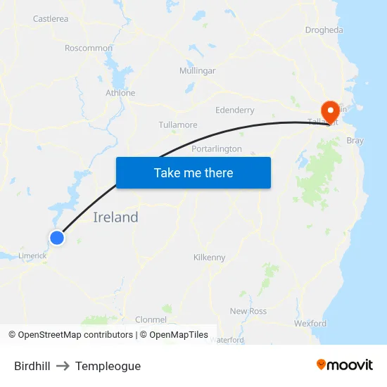 Birdhill to Templeogue map