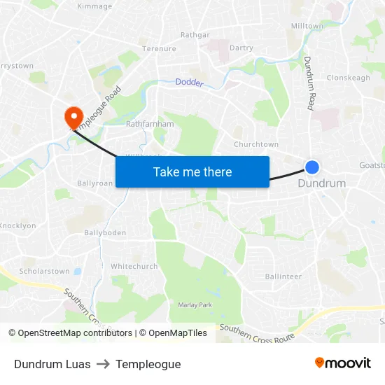 Dundrum Luas to Templeogue map