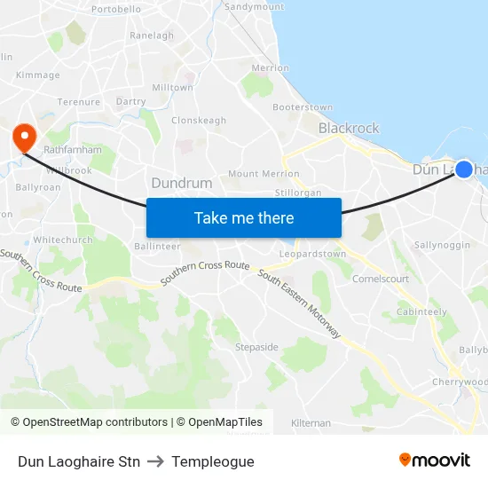 Dun Laoghaire Stn to Templeogue map