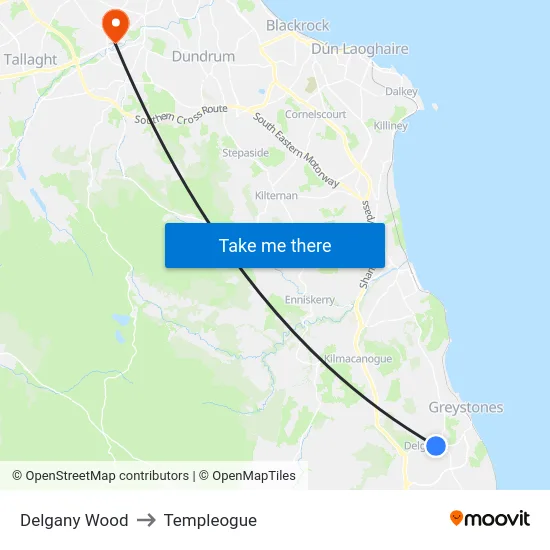 Delgany Wood to Templeogue map
