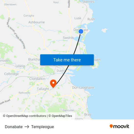Donabate to Templeogue map