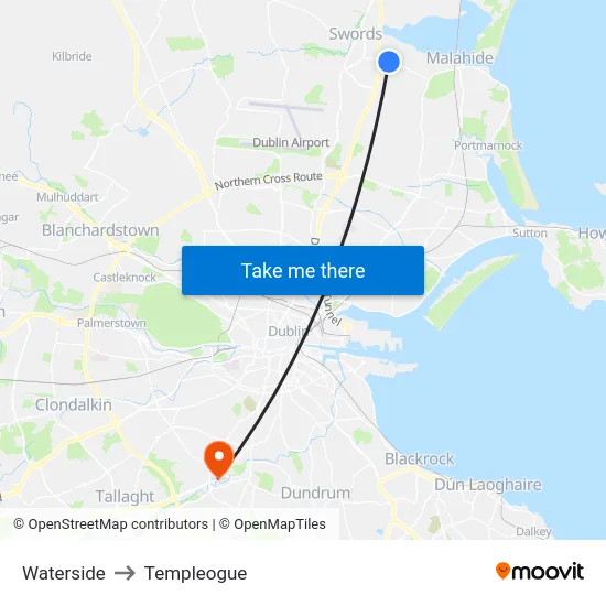 Waterside to Templeogue map