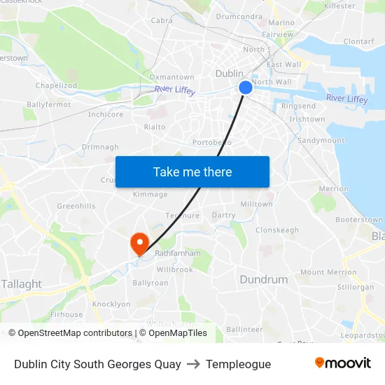 Dublin City South Georges Quay to Templeogue map