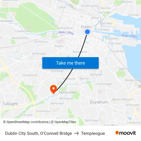 Dublin City South, O'Connell Bridge to Templeogue map